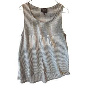 W5 Tank Top Paris S Womens Grey White Striped Beachy Pullover Travel Casual